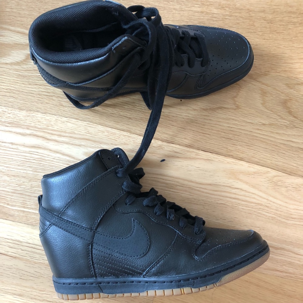 Nike Black Dunk Sky Hi Wedge Sneaker Leather Sz 8